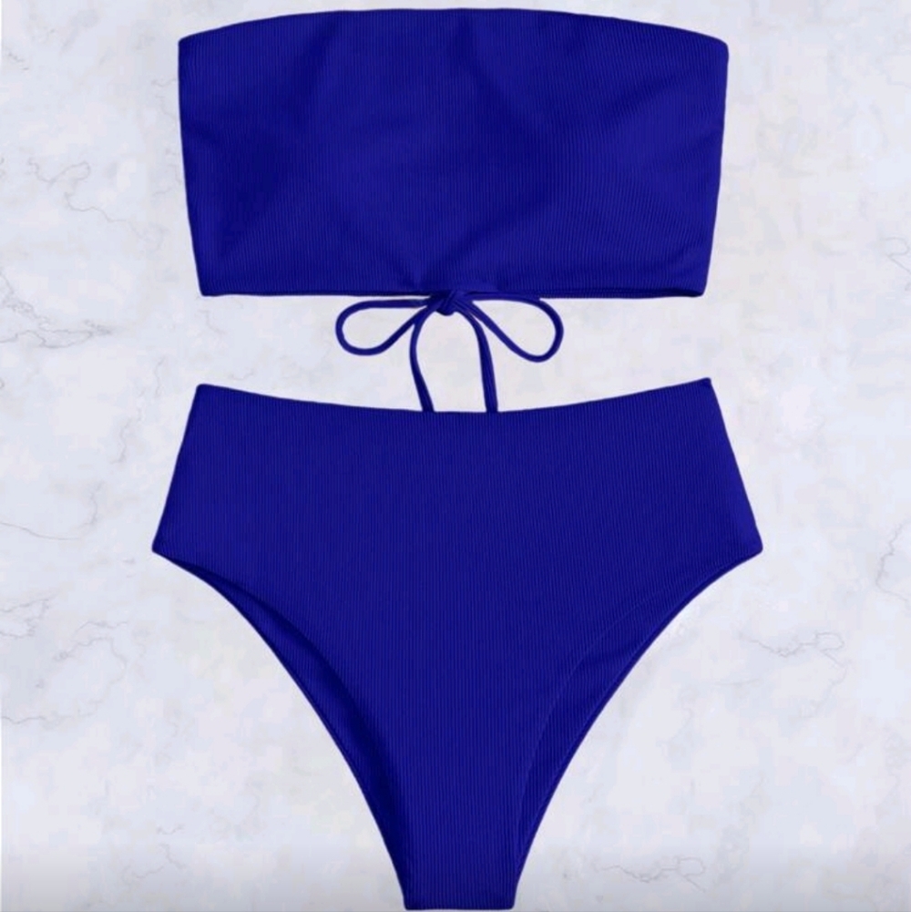 NWOT Tie Back Bandeau 2 Piece Bikini Set, L (8-10), Royal Blue